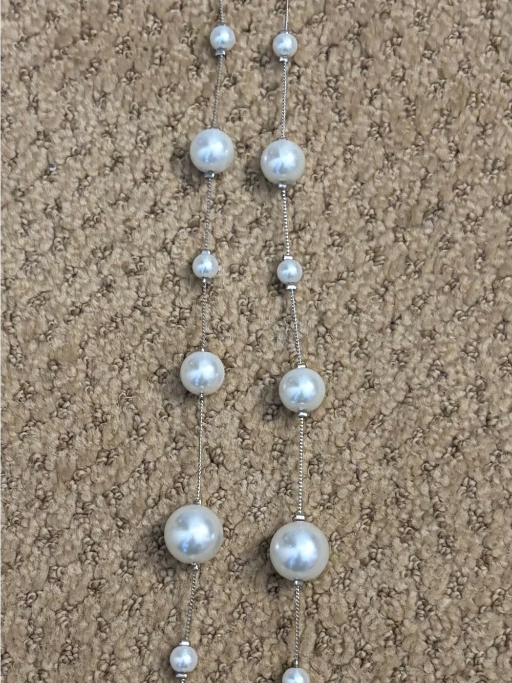 Pearl Station Long White Beaded Necklace -adjustable